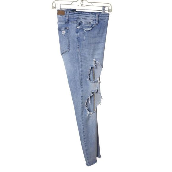 Judy Blue Womens Skinny Jeans 15 High Rise Denim Distressed Destroyed  W 32" - Picture 4 of 6